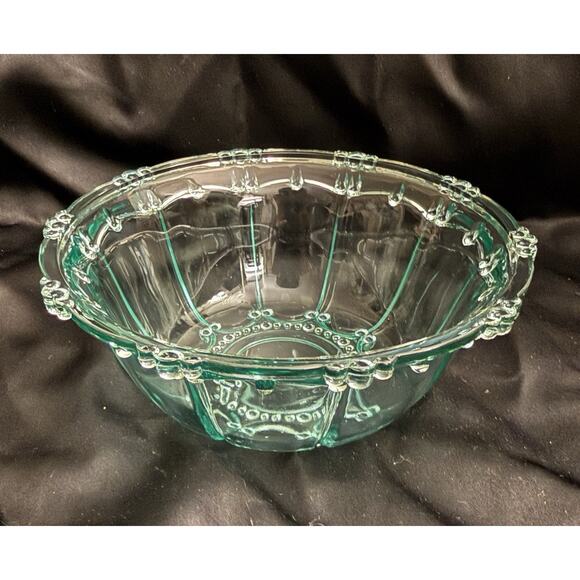 RARE Vintage UV Reactive Aquamarine Blue Jeannette Glass Covered Candy Box GLOWS - Picture 6 of 9